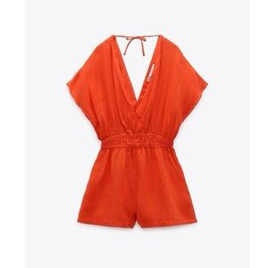 Zara Red/ Coral V-Neck Romper